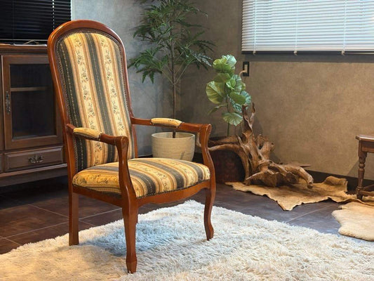 輸入家具　クラシック　ヨーロピアン　ストライプ　ハイバックチェア　アーム　SZ