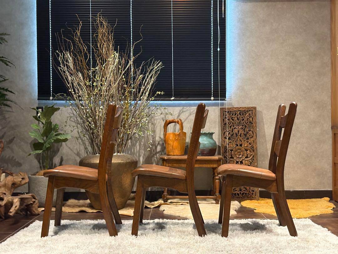 オーク材　アンティーク　ビンテージ　レザーチェア　ダイニングセット　RH