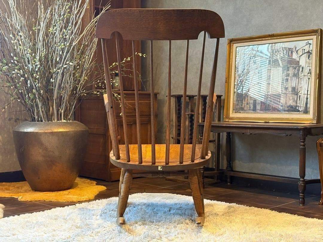 ①飛騨産業 キツツキマーク ロッキングチェア ダイニングチェア ビンテージ nG