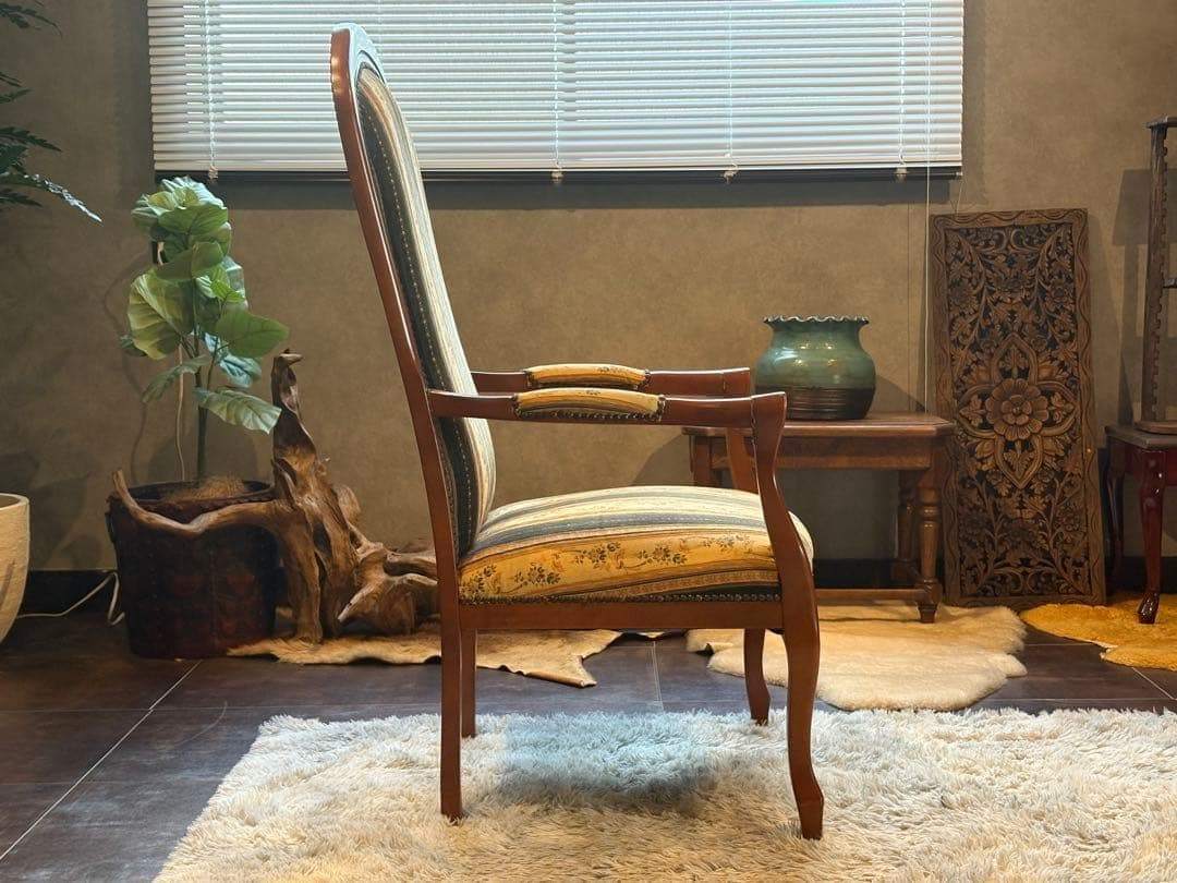 輸入家具　クラシック　ヨーロピアン　ストライプ　ハイバックチェア　アーム　SZ