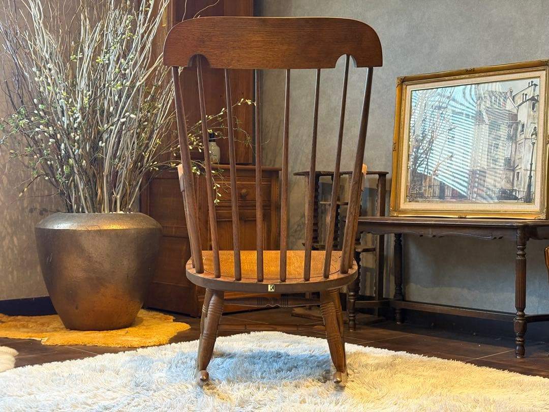 ②飛騨産業 キツツキマーク ロッキングチェア ダイニングチェア ビンテージ nG