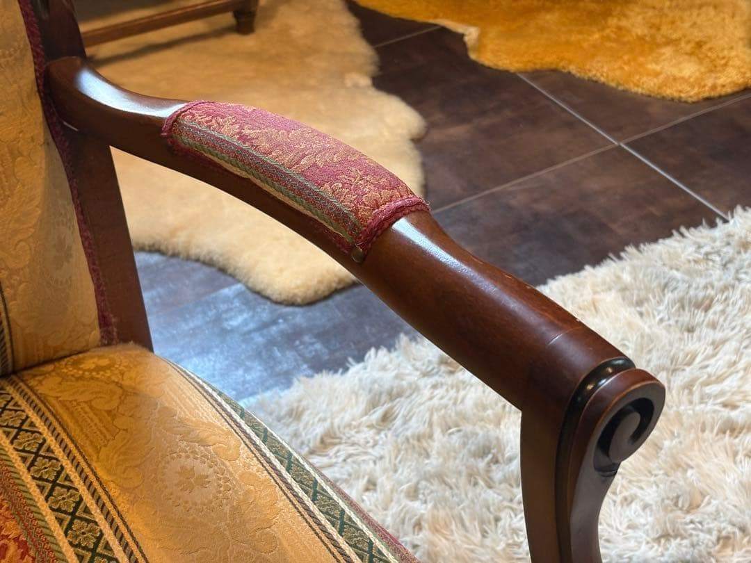 希少　クラシック　ストライプ　ヨーロピアン　鋲打ち　アームチェア　リベット　SZ