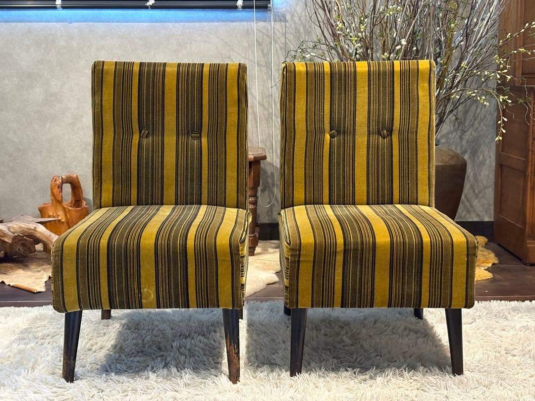 ストライプチェア シングルソファ ファブリック アンティーク ビンテージ SZ