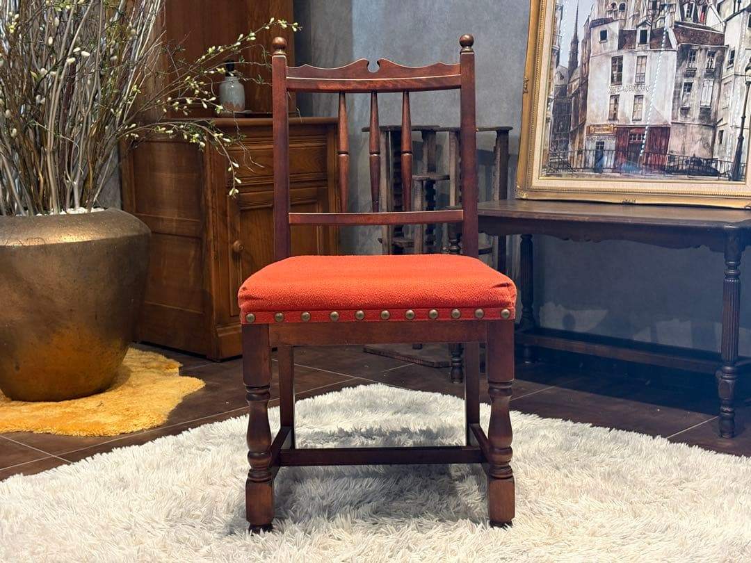 アンティーク ダイニングチェア リビングチェア ファブリック リベット打ち IZ