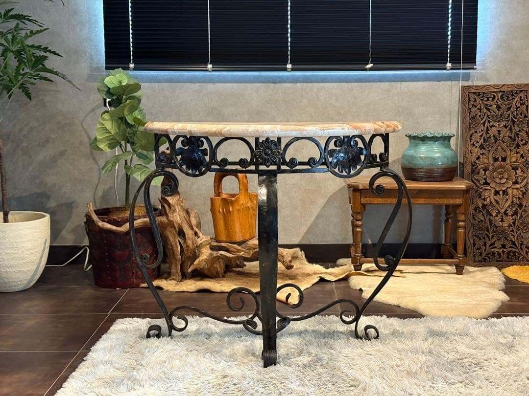 アンティーク　サイドテーブル　大理石　アイアン　コンソール　ビンテージ　SZ