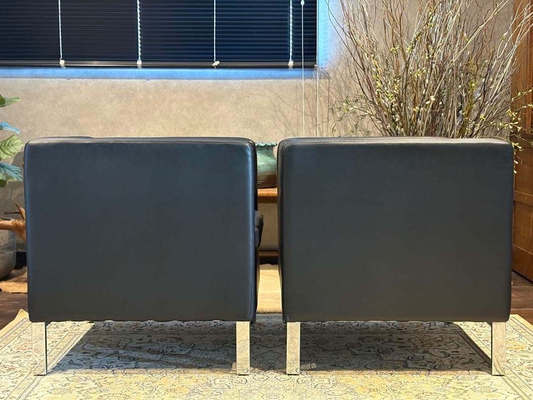 ②ブラック モダン 1人掛けソファ 1Pソファ 合皮レザー アンティーク SG