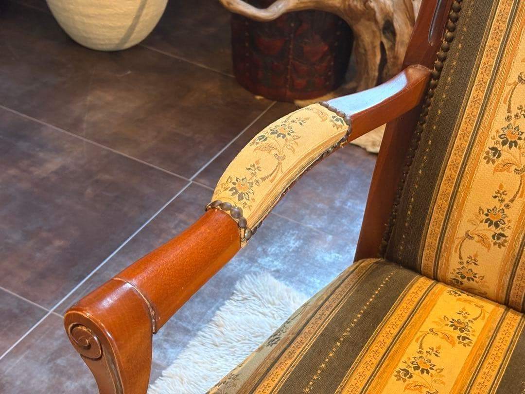 輸入家具　クラシック　ヨーロピアン　ストライプ　ハイバックチェア　アーム　SZ