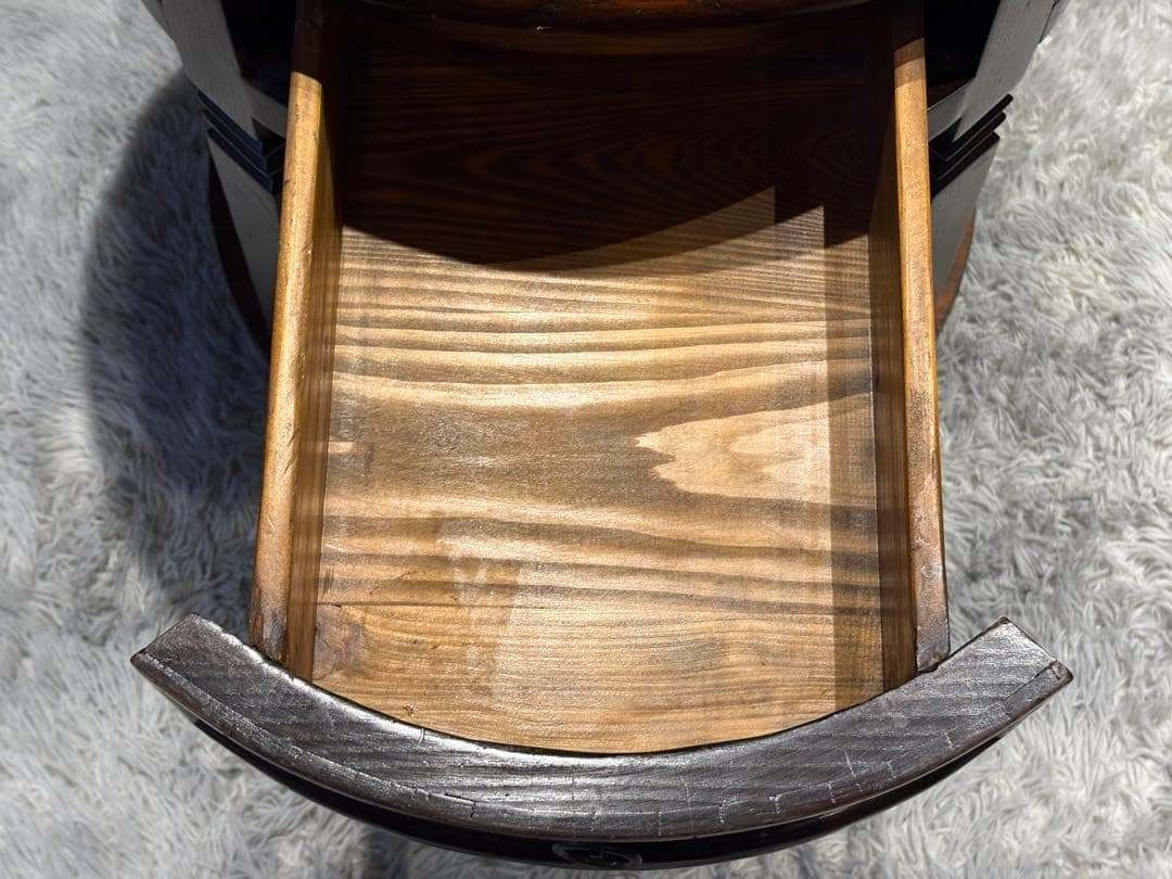 無垢材　アンティーク　コンソール　円形　サイドテーブル　ナイトテーブル　SG