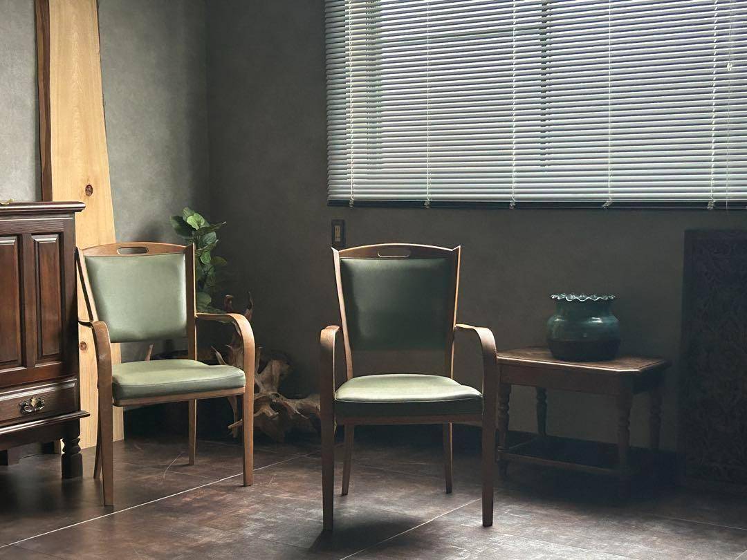 カリモク家具　karimoku アームチェア　グリーンレザー　ヴィンテージ　SZ