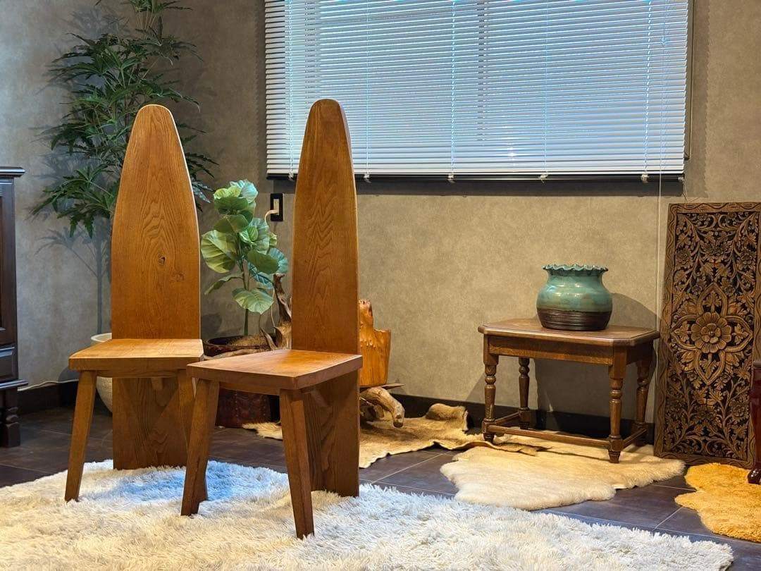 ② 希少　レトロ　無垢材　ヴィンテージ　カフェ　店舗什器　ハイバックチェア　nY
