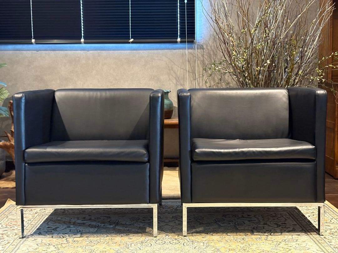 ②ブラック モダン 1人掛けソファ 1Pソファ 合皮レザー アンティーク SG