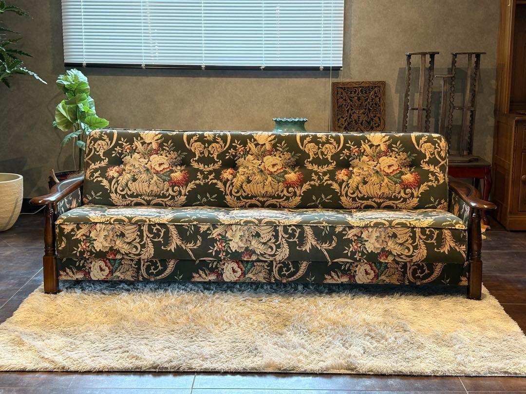 希少　カリモク　コロニアル　ソファベッド　アンティーク　ビンテージ　レトロ　HZ