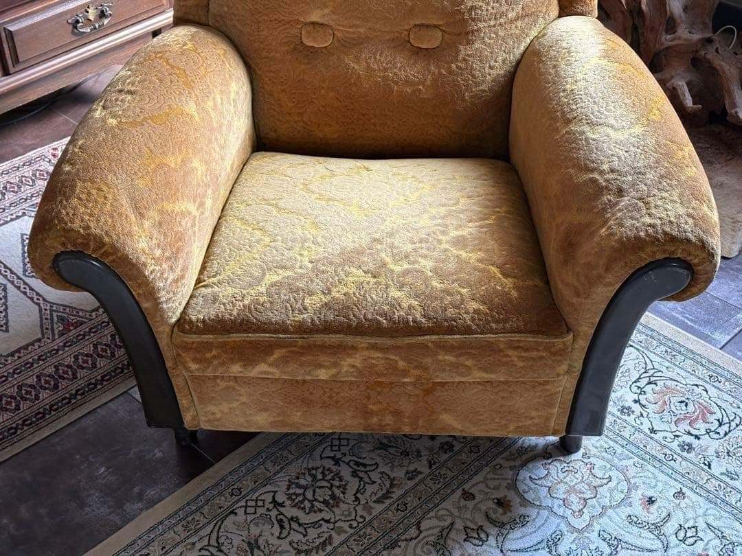 希少　ヴィンテージ　ソファ　レトロ　1Pソファ　山吹色　アームソファ　nZ