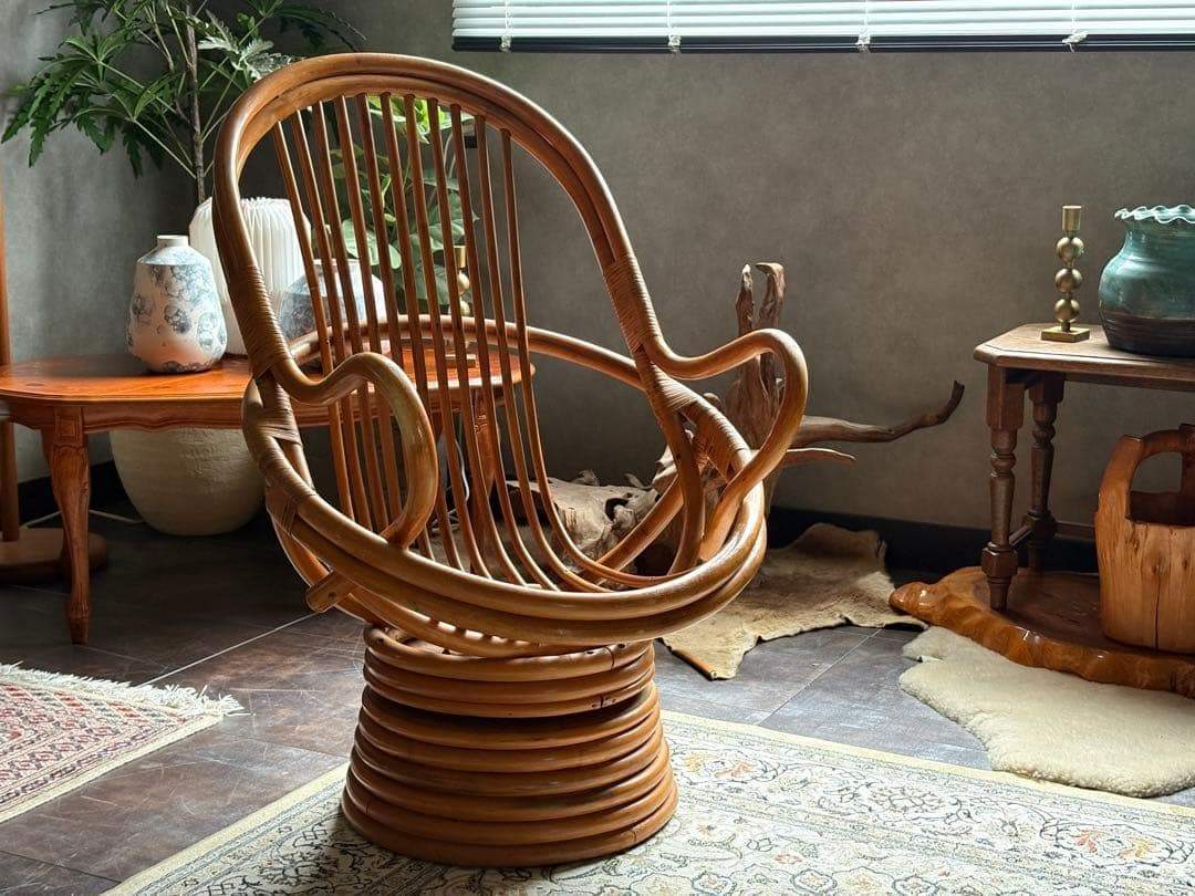 ラタンチェア　回転チェア　アジアン　リゾート家具　藤家具　ラウンジチェア　G
