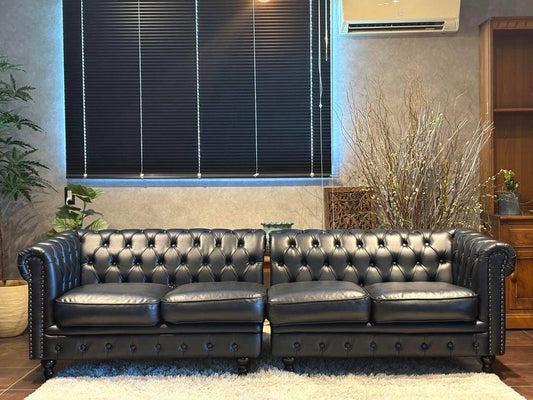 ヴィンセント　ボタンダウン　ソファ　アンティーク　レザー　ブラック IZZ