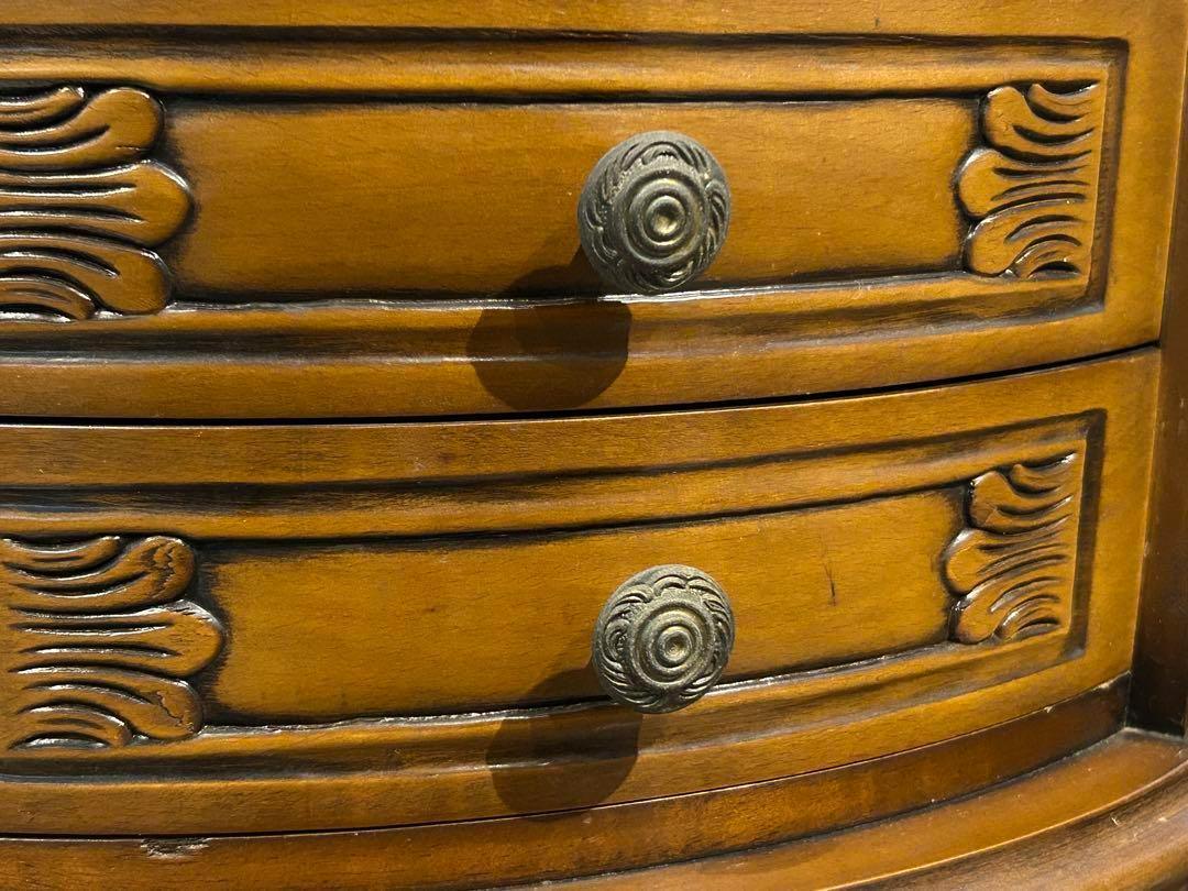 アンティーク　2段チェスト　ラウンドコンソール　クラシック　木彫　猫脚　GZ