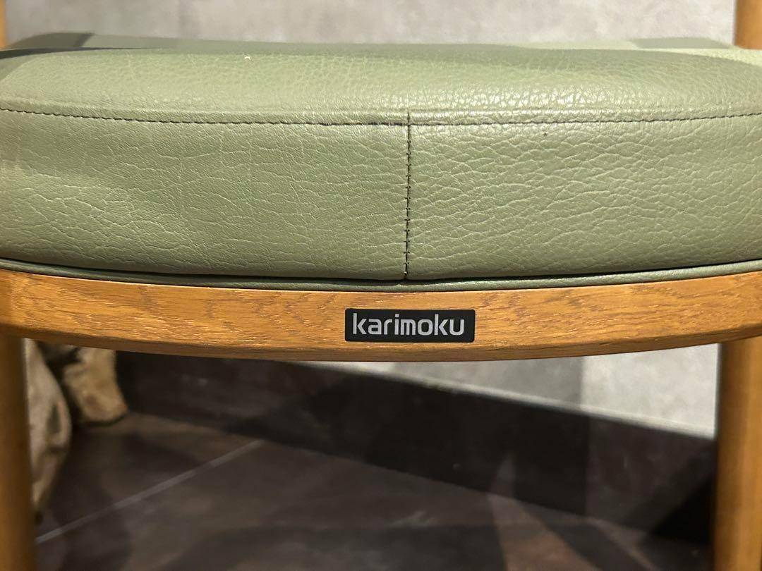 カリモク家具　karimoku アームチェア　グリーンレザー　ヴィンテージ　SZ