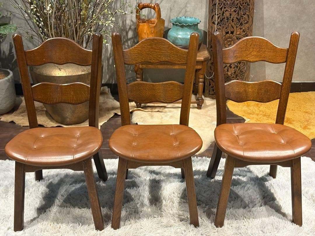 オーク材　アンティーク　ビンテージ　レザーチェア　ダイニングセット　RH