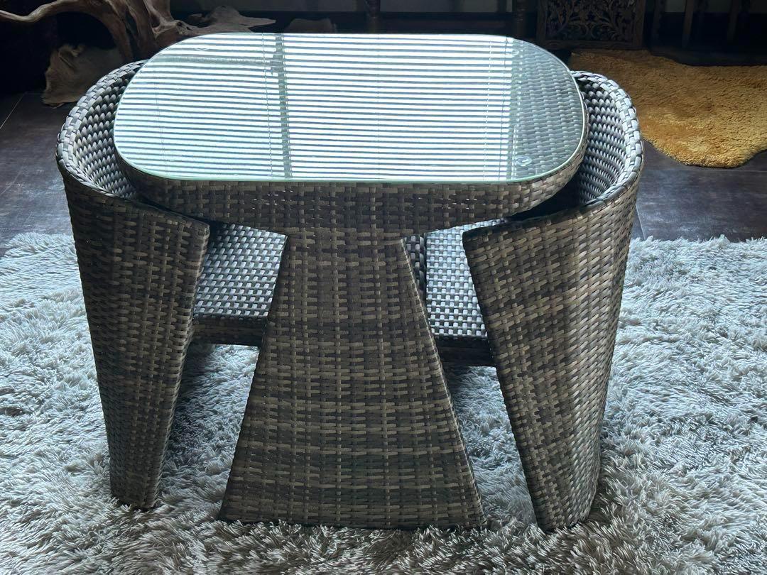 ラタンチェア　ガーデンテーブルセット　バルコニー　べランピング　コンパクト　RZ