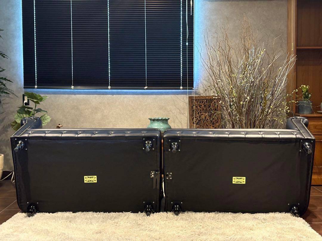 ヴィンセント　ボタンダウン　ソファ　アンティーク　レザー　ブラック IZZ