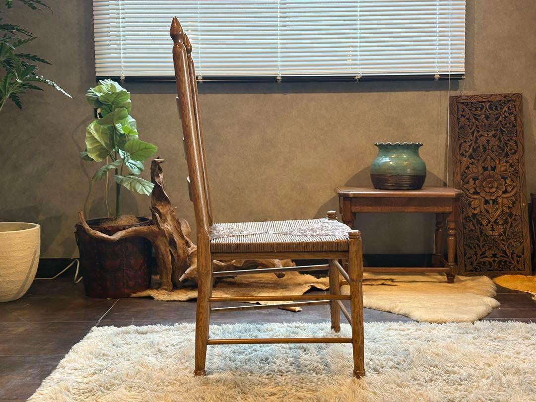 ①　アンティーク　ヴィンテージ　オリバー　ラッシュシート　ハイバックチェア　GZ