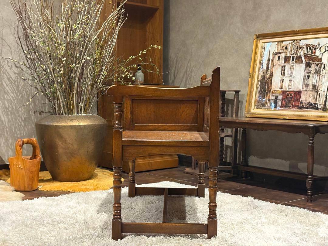 希少　英国　イギリス　テレフォンベンチ　ベンチ　オーク材　アンティーク SH