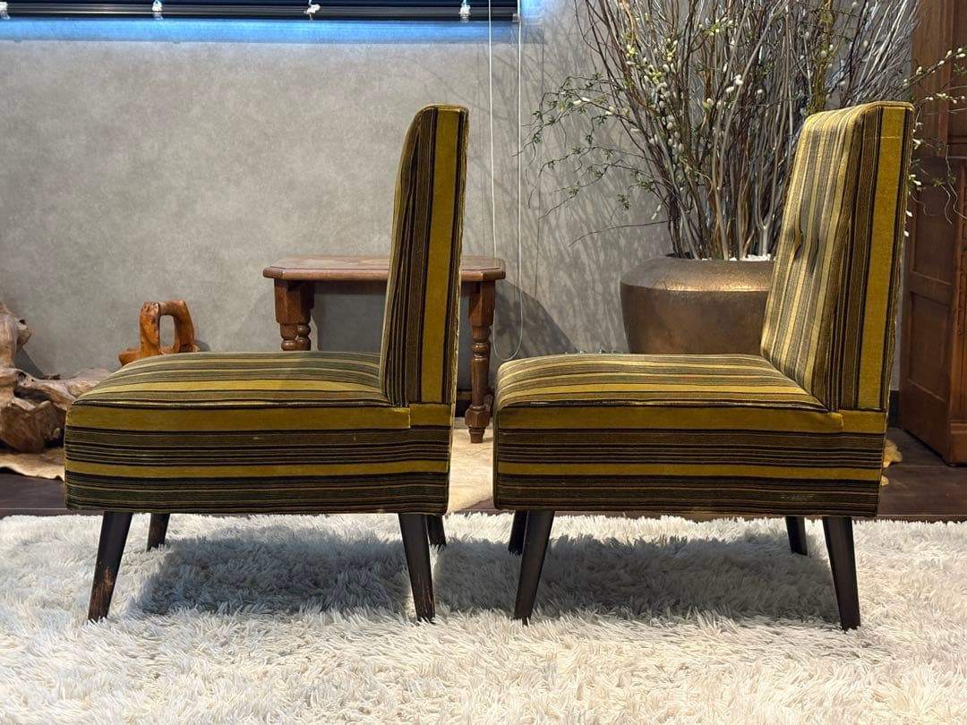 ストライプチェア シングルソファ ファブリック アンティーク ビンテージ SZ