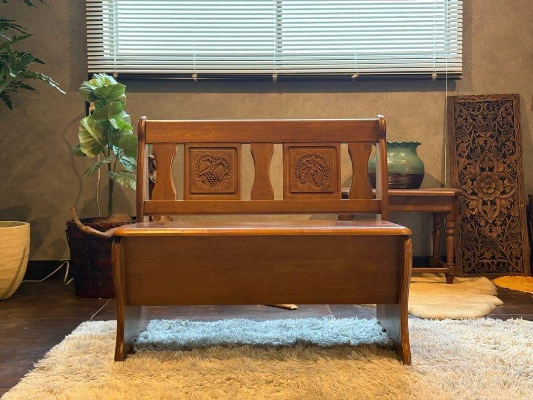 ヴィンテージ　カントリー　ベンチ　ウッドベンチ　収納ベンチ　2人用