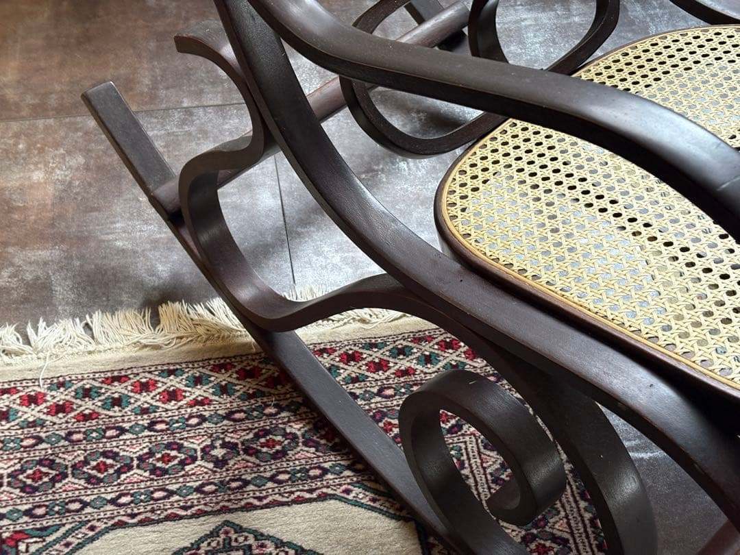 希少　ラタン　ロッキングチェア　背もたれ　カゴメ編み　ヴィンテージ　SG