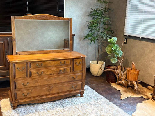 アンティーク 　薔薇レリーフ　イタリア　ミラー　鏡台　キャビネット　IH